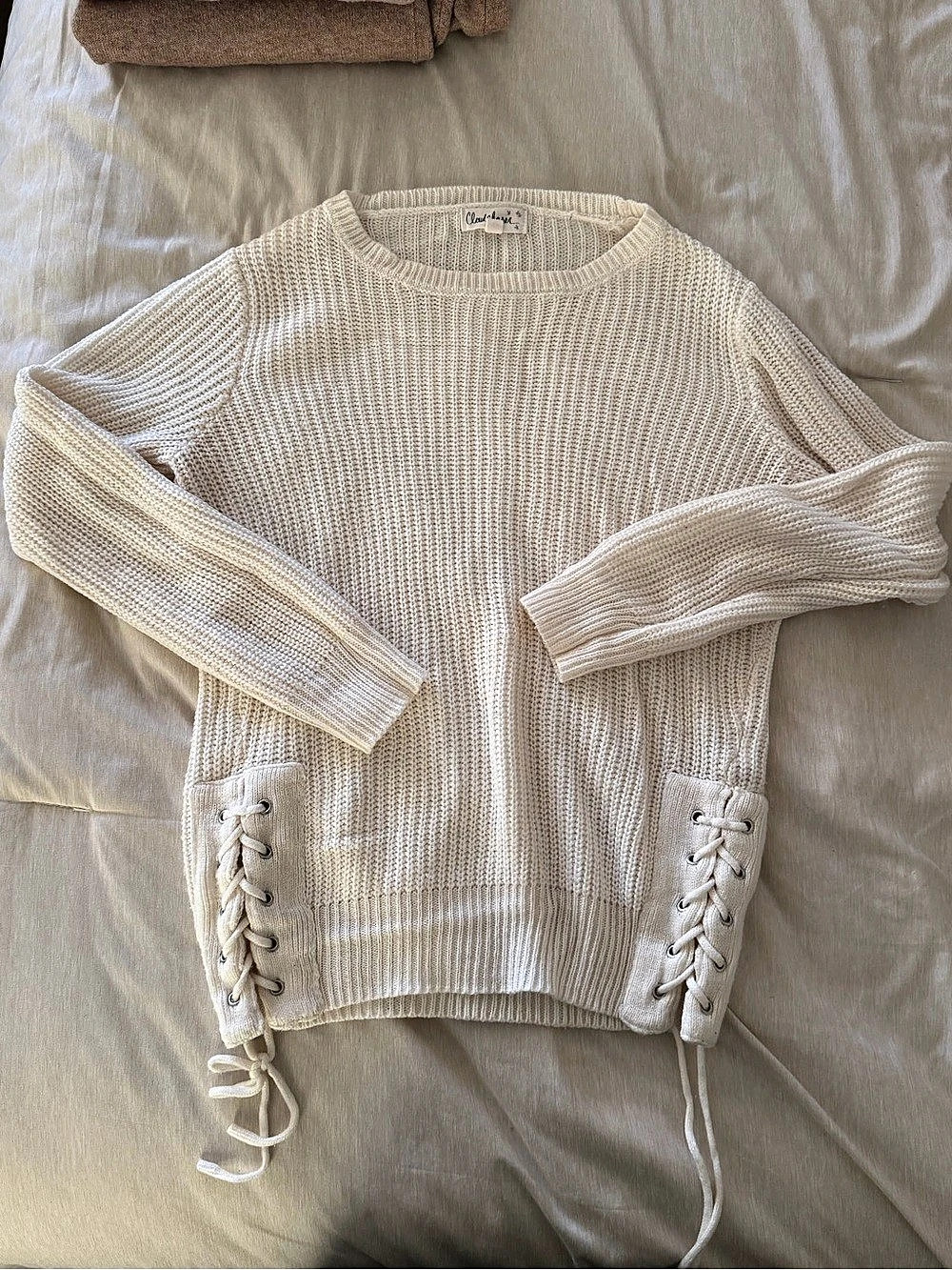 Lace-Up Cream Sweater Size Medium Like New